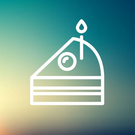 Slice of cake with candle icon thin line for web and mobile, modern minimalistic flat design. Vector white icon on gradient mesh background.のイラスト素材