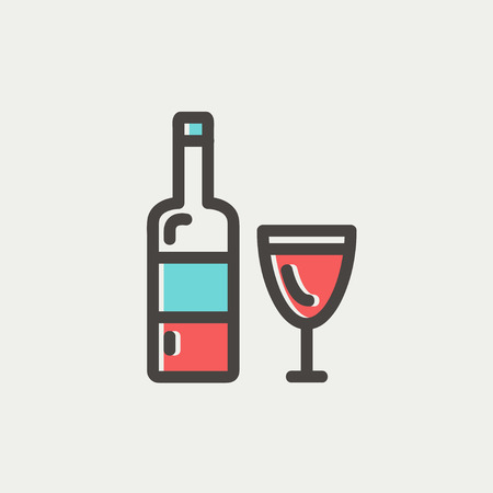 Bottle of whisky icon thin line for web and mobile, modern minimalistic flat design. Vector icon with dark grey outline and offset colour on light grey background.のイラスト素材