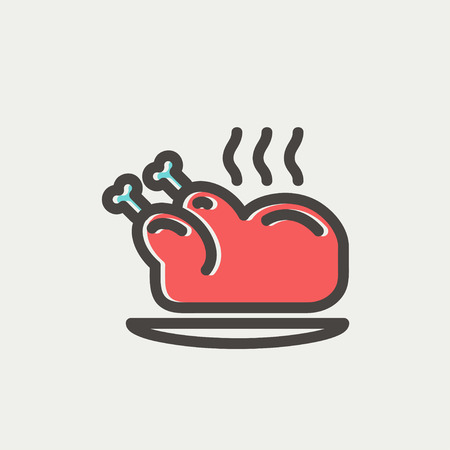 Baked whole chicken icon thin line for web and mobile, modern minimalistic flat design. Vector icon with dark grey outline and offset colour on light grey background.のイラスト素材