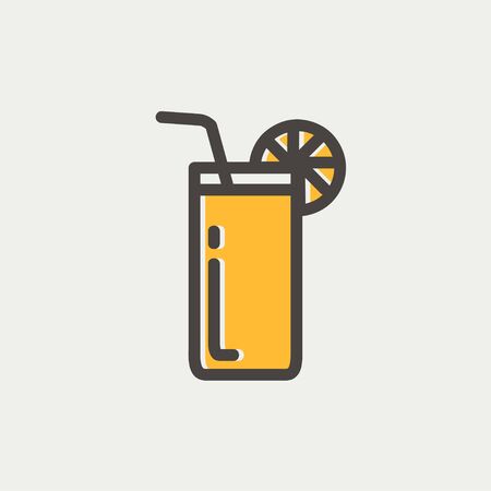 Orange juice glass with drinking straw icon thin line for web and mobile, modern minimalistic flat design. Vector icon with dark grey outline and offset colour on light grey background.のイラスト素材