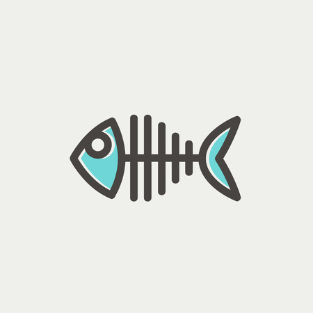 Fish skeleton icon thin line for web and mobile, modern minimalistic flat design. Vector icon with dark grey outline and offset colour on light grey background.のイラスト素材