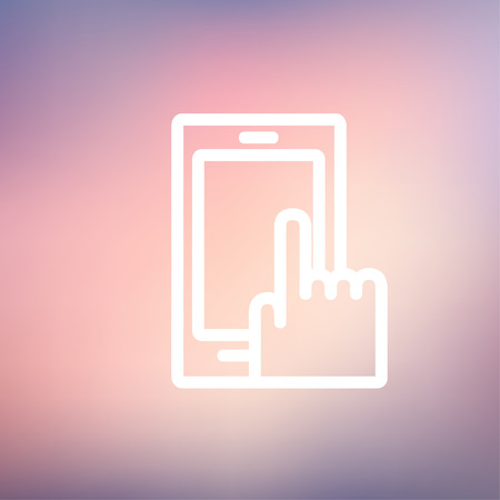 Mobile phone icon thin line for web and mobile, modern minimalistic flat design. Vector white icon on gradient mesh background.のイラスト素材