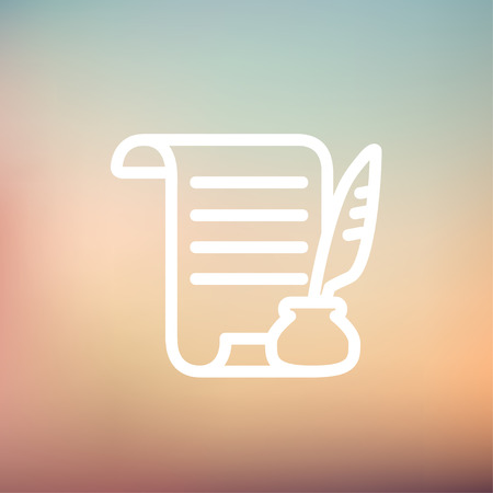 Paper scroll with feather pen icon thin line for web and mobile, modern minimalistic flat design. Vector white icon on gradient mesh background.のイラスト素材