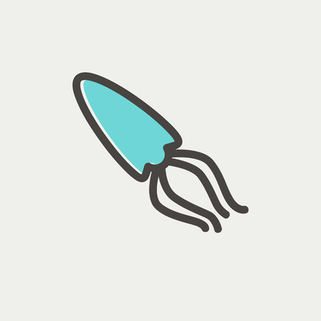 Squid seafood icon thin line for web and mobile, modern minimalistic flat design. Vector icon with dark grey outline and offset colour on light grey background.のイラスト素材