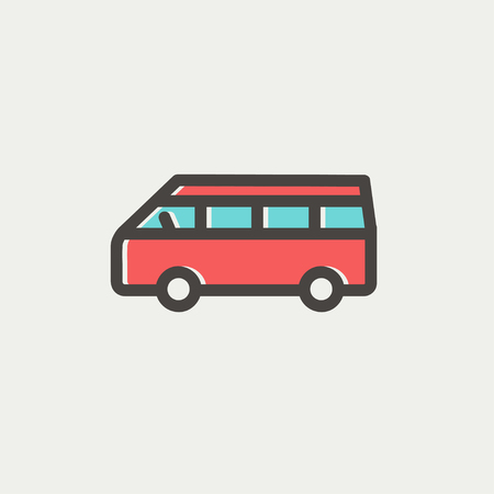 Minibus icon thin line for web and mobile, modern minimalistic flat design. Vector icon with dark grey outline and offset colour on light grey background.のイラスト素材