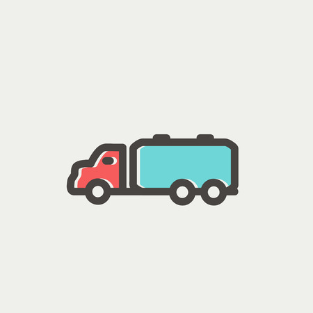 Truck liquid cargo icon thin line for web and mobile, modern minimalistic flat design. Vector icon with dark grey outline and offset colour on light grey background.のイラスト素材