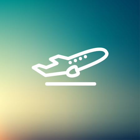 Airplane takeoff icon thin line for web and mobile, modern minimalistic flat design. Vector white icon on gradient mesh background.のイラスト素材