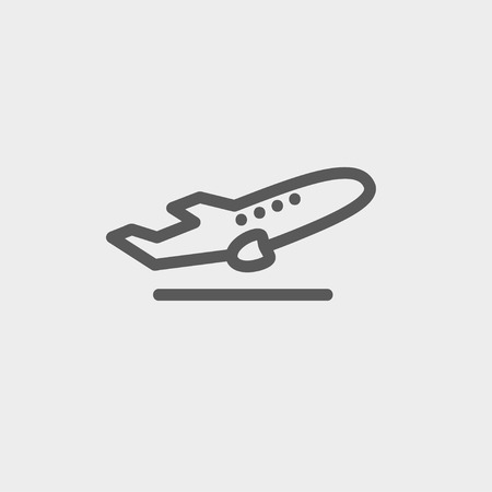 Airplane takeoff icon thin line for web and mobile, modern minimalistic flat design. Vector dark grey icon on light grey background.のイラスト素材