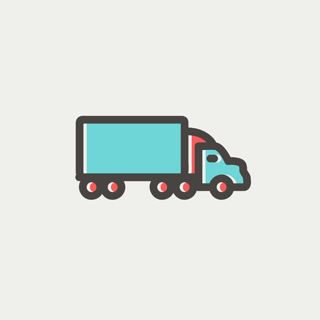 Delivery car icon thin line for web and mobile, modern minimalistic flat design. Vector icon with dark grey outline and offset colour on light grey background.のイラスト素材