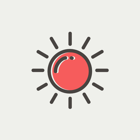 Sun icon thin line for web and mobile, modern minimalistic flat design. Vector icon with dark grey outline and offset colour on light grey background.のイラスト素材