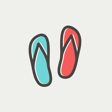 Beach slippers icon thin line for web and mobile, modern minimalistic flat design. Vector icon with dark grey outline and offset colour on light grey background.のイラスト素材