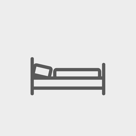 Bed icon thin line for web and mobile, modern minimalistic flat design. Vector dark grey icon on light grey background.のイラスト素材