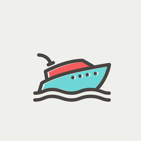 Yacht icon thin line for web and mobile, modern minimalistic flat design. Vector icon with dark grey outline and offset colour on light grey background.のイラスト素材