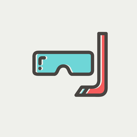 Snorkel and mask for diving icon thin line for web and mobile, modern minimalistic flat design. Vector icon with dark grey outline and offset colour on light grey background.のイラスト素材