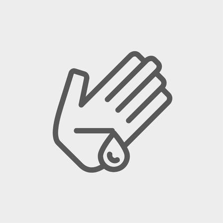 Wash wounded palm with water icon thin line for web and mobile, modern minimalistic flat design. Vector dark grey icon on light grey background.のイラスト素材
