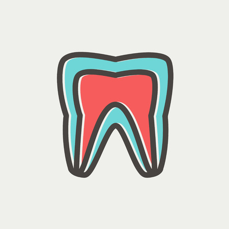 Molar tooth icon thin line for web and mobile, modern minimalistic flat design. Vector icon with dark grey outline and offset colour on light grey background.のイラスト素材