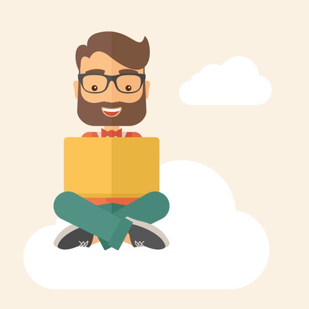 A Businessman having a great idea while reading a book. Business concept. A Contemporary style with pastel palette, soft beige tinted background. Vector flat design illustration. Square layoutのイラスト素材