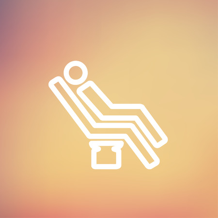 Man sitting on the dental chair icon thin line for web and mobile, modern minimalistic flat design. Vector white icon on gradient mesh background.のイラスト素材