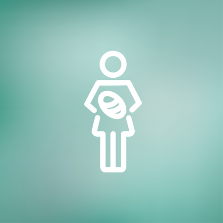 Mother breastfeeding her baby icon thin line for web and mobile, modern minimalistic flat design. Vector white icon on gradient mesh background.のイラスト素材