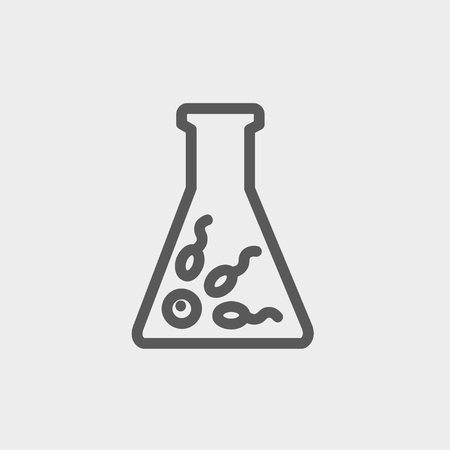 Chemical bottle with virus bacteria icon thin line for web and mobile, modern minimalistic flat design. Vector dark grey icon on light grey background.のイラスト素材