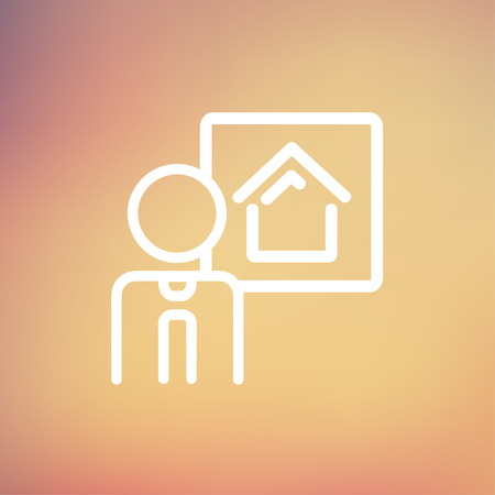 Real estate agent speech icon thin line for web and mobile, modern minimalistic flat design. Vector white icon on gradient mesh background.のイラスト素材