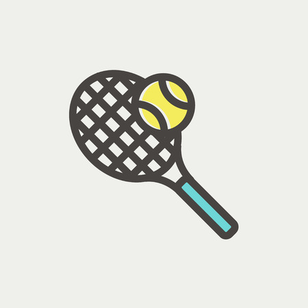Tennis racket and ball icon thin line for web and mobile, modern minimalistic flat design. Vector icon with dark grey outline and offset colour on light grey background.のイラスト素材
