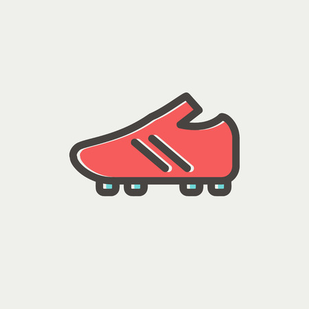 Soccer shoes icon thin line for web and mobile, modern minimalistic flat design. Vector icon with dark grey outline and offset colour on light grey background.のイラスト素材
