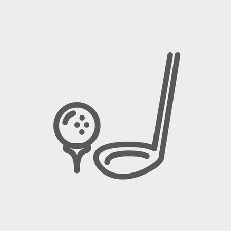 Golf ball and putter icon thin line for web and mobile, modern minimalistic flat design. Vector dark grey icon on light grey background.のイラスト素材