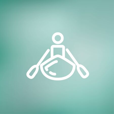Man doing kayaking icon thin line for web and mobile, modern minimalistic flat design. Vector white icon on gradient mesh background.のイラスト素材