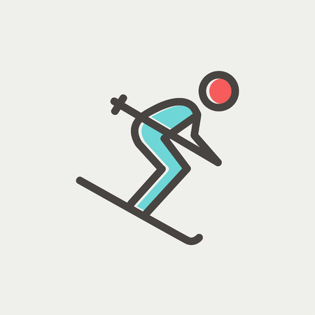 Downhill skiing icon thin line for web and mobile, modern minimalistic flat design. Vector icon with dark grey outline and offset colour on light grey background.のイラスト素材