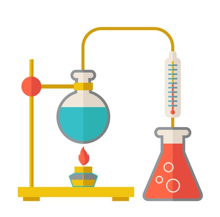 A laboratory glassware use for experiment.  A Contemporary style. Vector flat design illustration isolated white background. Square layoutのイラスト素材