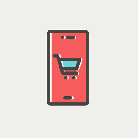 Map and location of shopping cart icon thin line for web and mobile, modern minimalistic flat design. Vector icon with dark grey outline and offset colour on light grey background.のイラスト素材