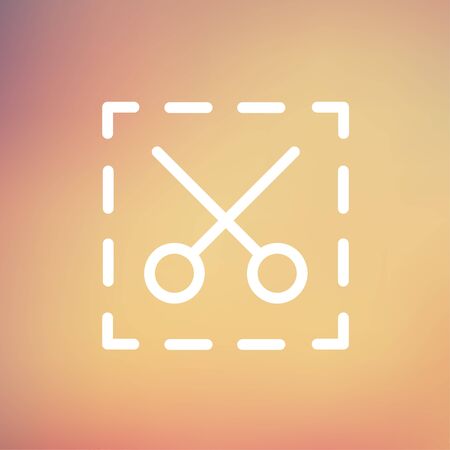 Scissors with cut lines icon thin line for web and mobile, modern minimalistic flat design. Vector white icon on gradient mesh background.のイラスト素材