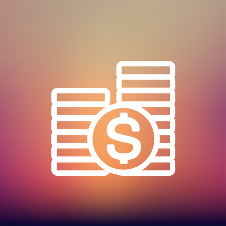 Stack of dollar coin icon thin line for web and mobile, modern minimalistic flat design. Vector white icon on gradient mesh background.のイラスト素材