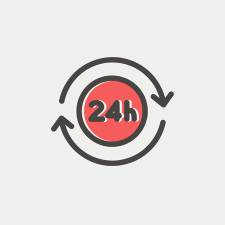 24 hrs service icon thin line for web and mobile, modern minimalistic flat design. Vector icon with dark grey outline and offset colour on light grey background.のイラスト素材