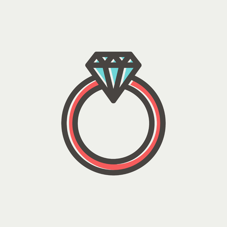 Diamond ring icon thin line for web and mobile, modern minimalistic flat design. Vector icon with dark grey outline and offset colour on light grey background.のイラスト素材