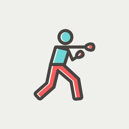 Boxing man punch icon thin line for web and mobile, modern minimalistic flat design. Vector icon with dark grey outline and offset colour on light grey background.のイラスト素材
