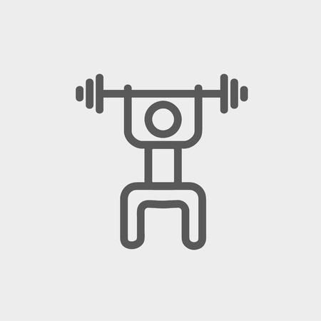Weightlifter man with barbell icon thin line for web and mobile, modern minimalistic flat design. Vector dark grey icon on light grey background.のイラスト素材