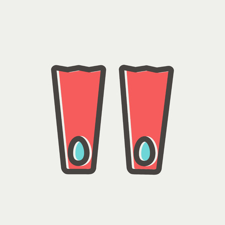 Swimming flippers icon thin line for web and mobile, modern minimalistic flat design. Vector icon with dark grey outline and offset colour on light grey background.のイラスト素材