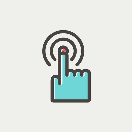 Finger pressing circles icon thin line for web and mobile, modern minimalistic flat design. Vector icon with dark grey outline and offset colour on light grey background.のイラスト素材