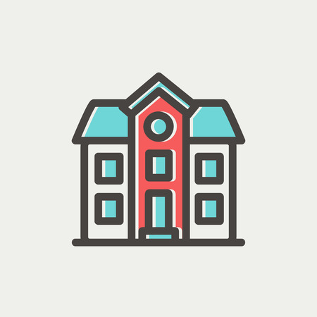 Two storey house building icon thin line for web and mobile, modern minimalistic flat design. Vector icon with dark grey outline and offset colour on light grey background.のイラスト素材
