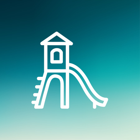 Playhouse with slide icon thin line for web and mobile, modern minimalistic flat design. Vector white icon on gradient mesh background.のイラスト素材