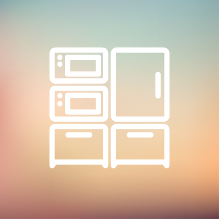 Home kitchen oven and microwave icon thin line for web and mobile, modern minimalistic flat design. Vector white icon on gradient mesh background.のイラスト素材