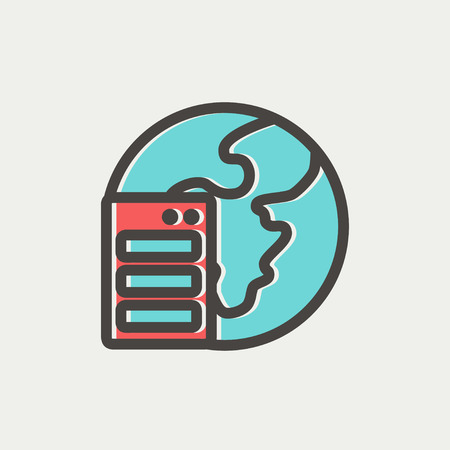 Global map in server icon thin line for web and mobile, modern minimalistic flat design. Vector icon with dark grey outline and offset colour on light grey background.のイラスト素材