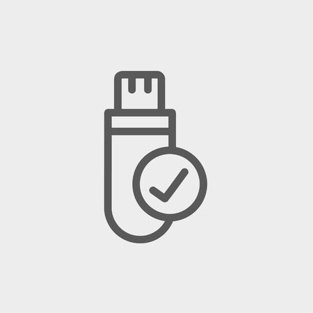 USB flash drive icon thin line for web and mobile, modern minimalistic flat design. Vector dark grey icon on light grey background.のイラスト素材