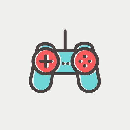 Joystick icon thin line for web and mobile, modern minimalistic flat design. Vector icon with dark grey outline and offset colour on light grey background.のイラスト素材