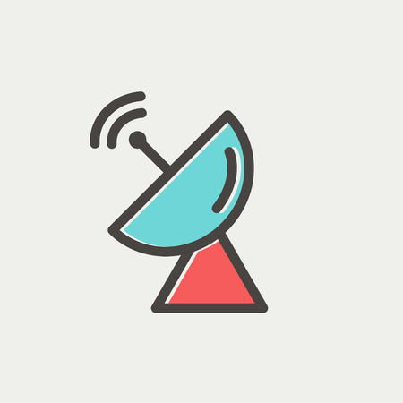 Radar satellite dish icon thin line for web and mobile, modern minimalistic flat design. Vector icon with dark grey outline and offset colour on light grey background.のイラスト素材