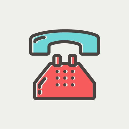 Telephone icon thin line for web and mobile, modern minimalistic flat design. Vector icon with dark grey outline and offset colour on light grey background.のイラスト素材