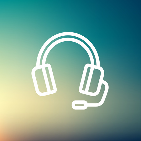 Headphones with microphone icon thin line for web and mobile, modern minimalistic flat design. Vector white icon on gradient mesh background.のイラスト素材