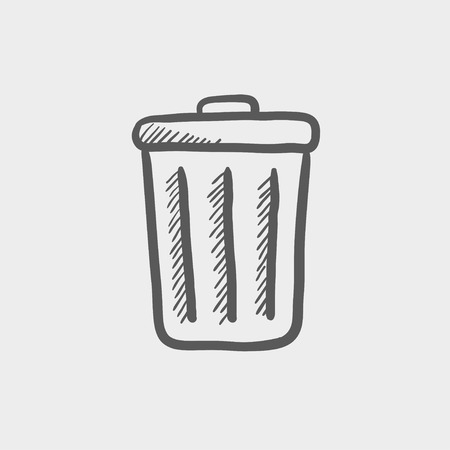 Trash can sketch icon for web and mobile. Hand drawn vector dark grey icon on light grey background.のイラスト素材